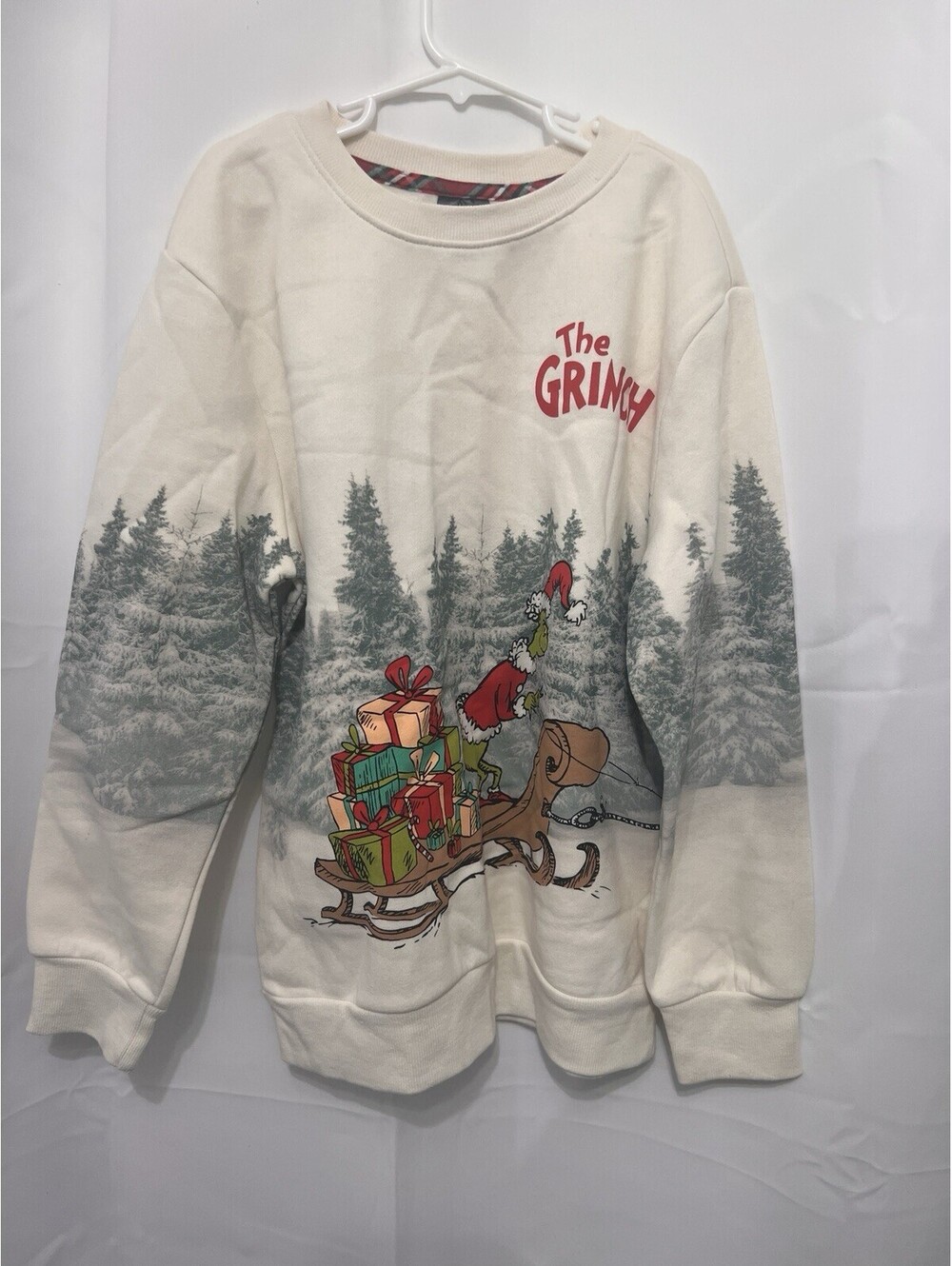 NWT Cat & Jack Dr Seuss Grinch Christmas Sweatshirt Kids Large Cream Forest Max